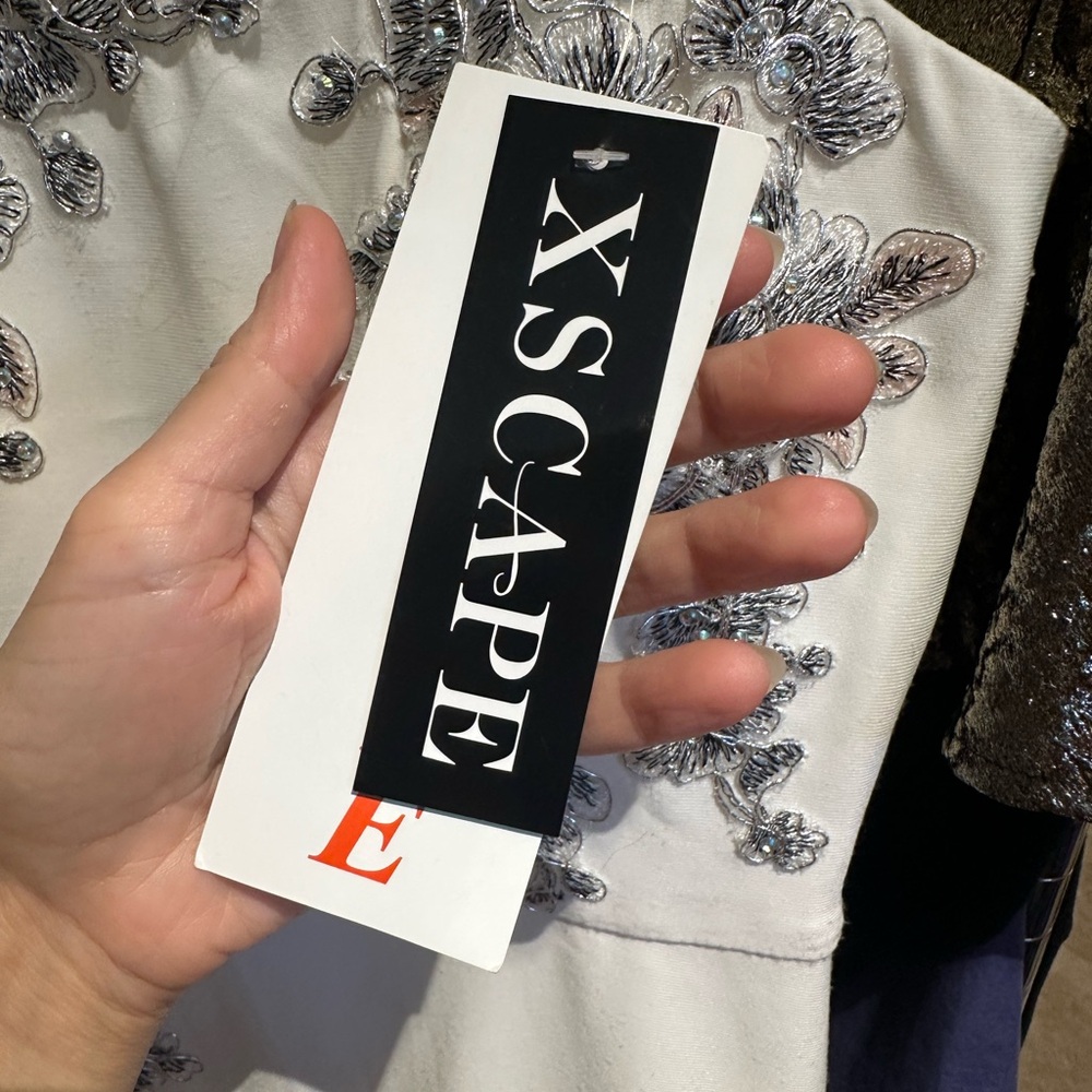 Xscape White and Silver Embellished Dress